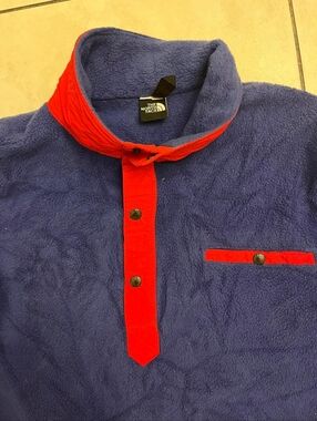 The North Face Navy Fleece Pullover with Red Trim, Used Made In Usa!